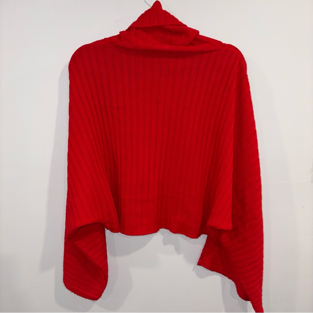 Red Ribbed Turtleneck Sweater - Picture 4 of 7